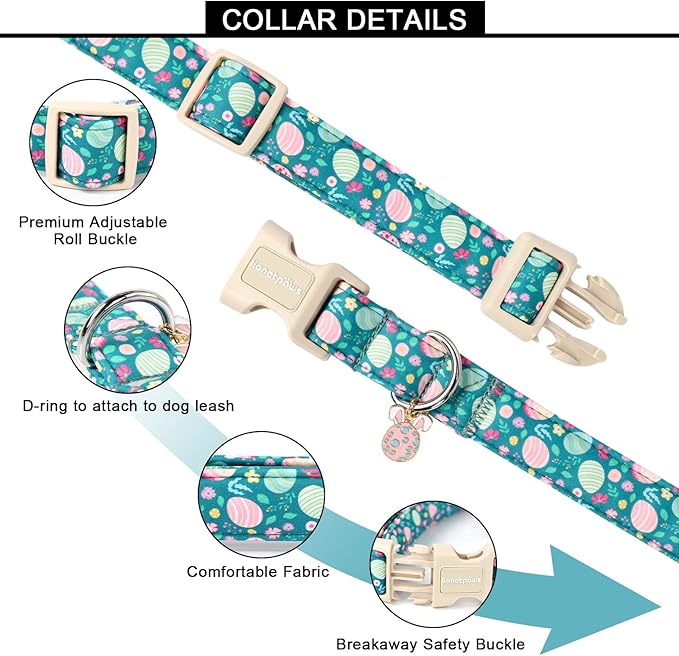 Lionet Paws Easter Dog Collar- Cute Colorful Eggs Green Dog Collars with Plastic Buckle, Light Adjustable Dog Collars with Egg Pendant for Small Medium Dogs