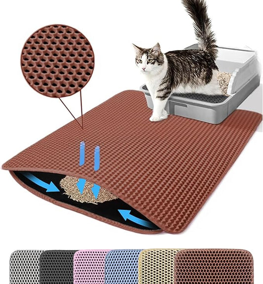 Petinstinct Extra Large Cat Litter Mat, 30x22 Inches Honeycomb Double Layer Cat Litter Trapping Mat, Non Slip Waterproof Urine Proof Large Kitty Litter Box Mat for Floor, Kitten Supplies, XL, Brown