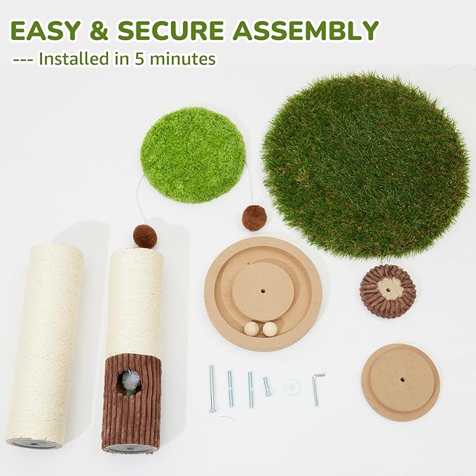 Woochpet 34inches Tall Cat Scratching Post with Cat Ball Track Toy Heavy Duty and Thicker Large Diameter Natural Sisal Cat Scratcher Post for Indoor Cats Protect Your Furniture