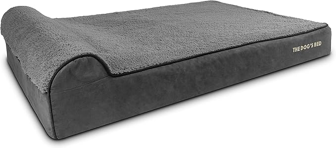 The Dog’s Bed Orthopedic Headrest Dog Bed XXL Grey Plush, Memory Foam, Pain Relief for Arthritis, Hip & Elbow Dysplasia, Post Surgery, Lameness, Waterproof Washable Cover, Veterinary Approved