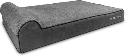 The Dog’s Bed Orthopedic Headrest Dog Bed XXL Grey Plush, Memory Foam, Pain Relief for Arthritis, Hip & Elbow Dysplasia, Post Surgery, Lameness, Waterproof Washable Cover, Veterinary Approved