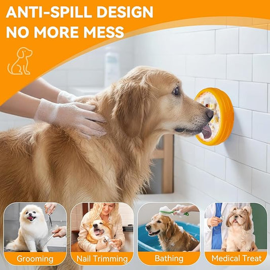 Dog Lick Bowl, Animire Freeze Lick Mat for Dogs, Non-Slip Slow Feeder Licking Bowl Enrichment Treat for Distraction Anxiety Relief, Food Grade Silicone, Dishwasher Safe(Orange,S)