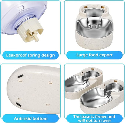 Automatic Cat Feeder and Water Dispenser with Stainless Steel Bowl Gravity Food Feeder and Waterer Set for Small Medium Dog Puppy Kitten 1 Gallon x 2(Beige)