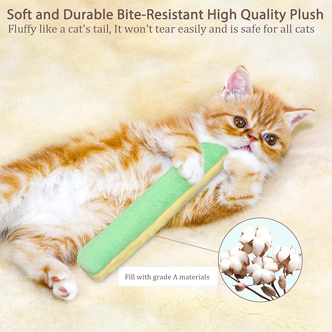Retro Shaw Refillable Cat Toys 3Pcs with Natural Catnip and Crinkle Sound, Interactive Soft Pillow Kicker Toys for Boredom Relief & Safe Teeth Cleaning, Fun for Indoor Cats Kittens
