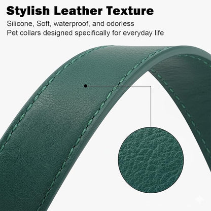 Dog Collars for Small Dogs Silicone Leather Dog Collars Soft Flexible Waterproof Odor-Proof Durable Thick Classic Adjustable Pet Puppy Collar (Green, Large (14.5-24" Neck))