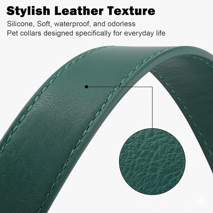 Dog Collars for Medium Dogs Silicone Leather Dog Collars Soft Flexible Waterproof Odor-Proof Durable Thick Classic Adjustable Pet Puppy Collar (Green, Medium (11.5-18.5" Neck))