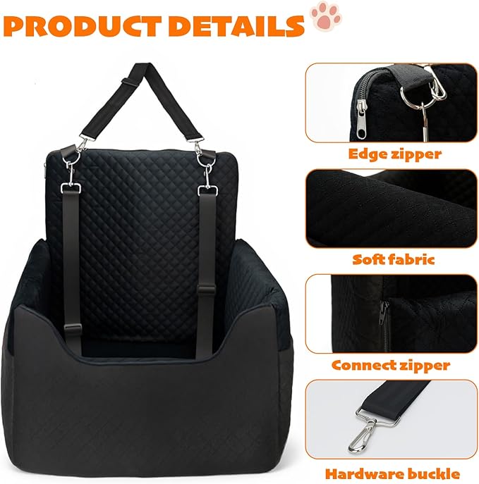 Dog Car Seat for Small Dogs Under 30lbs, Dog Booster Seat with Detachable Washable Cover and Cushion, Memory Foam Pet Car Seat with Safety Belt and Storage Pockets