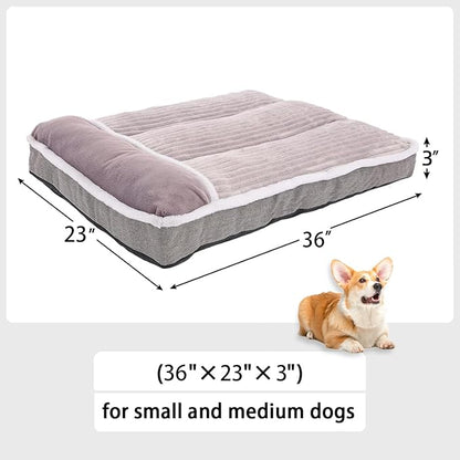 Dog Bed for Large Dogs, Dog Mattress with Pillow for Crate Kennel, Sofa pet Bed, Super Soft pet Bed for Medium, Jumbo, Small Dogs Breeds (Grey, Large-2:(36"x23"x3")