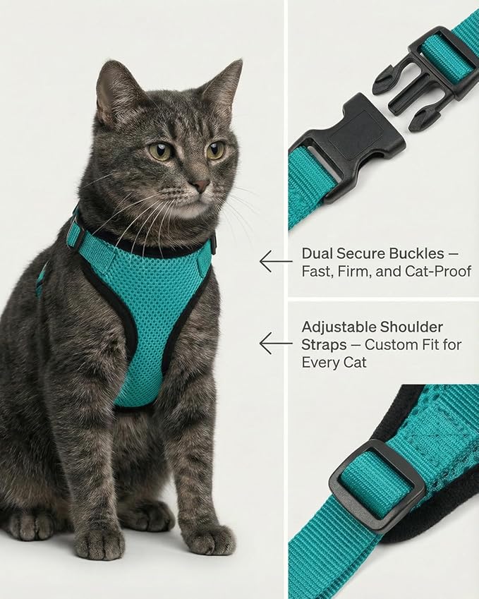Luxelle 2 Pack Escape-Proof Cat Harness and Leash Set for Walking – Adjustable No Pull Soft Vest with Easy-Wear Buckle, Reflective Straps, Breathable Mesh – Outdoor Travel Harness for Cats & Kittens