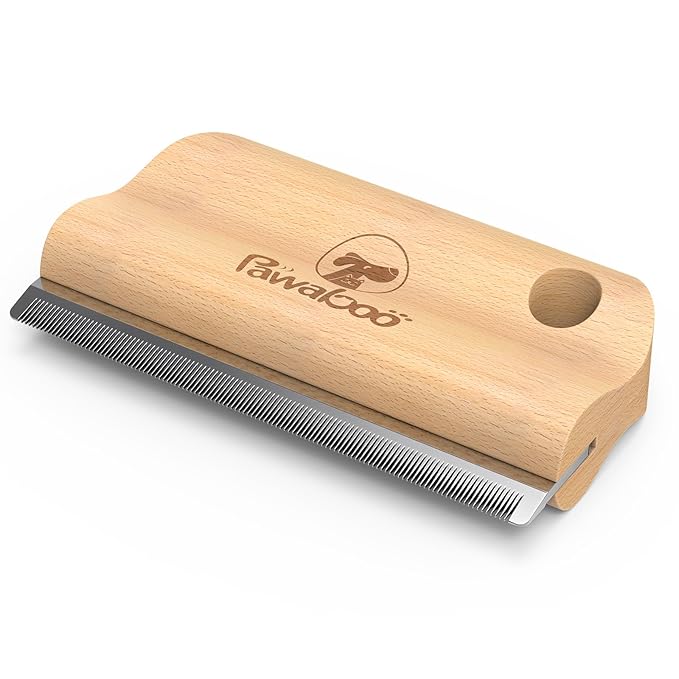 Pawaboo Deshedding Brush for Dogs & Cats, Dog Hair Removal Comb with Ergonomic Gripping, Wooden Grooming Shedding Brush for Long Hair Dogs and Cats, Hangable Pet Cleaning Comb Supplies