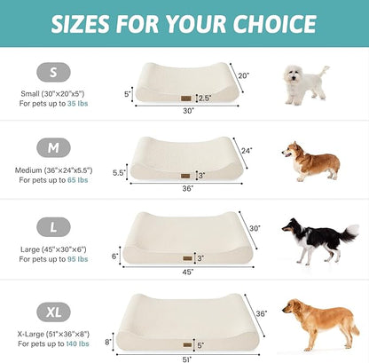 Orthopedic Dog Bed for Small Dogs up to 35 lbs - Removable Washable Cover with Waterproof Lining & Non-Skid Bottom, Cotton-Polyester Blend Boat-Shaped Lounger Mattress, S(30x20x5in), Beige