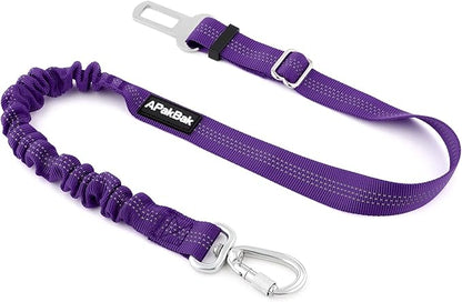 Dog Seat Belt for Car, Adjustable Dog Car Harness Seatbelt for Small Medium Large Dogs, Heavy Duty Travel Safety Restraint with Locking Aluminum Hook & Reflective Nylon Strap, Purple