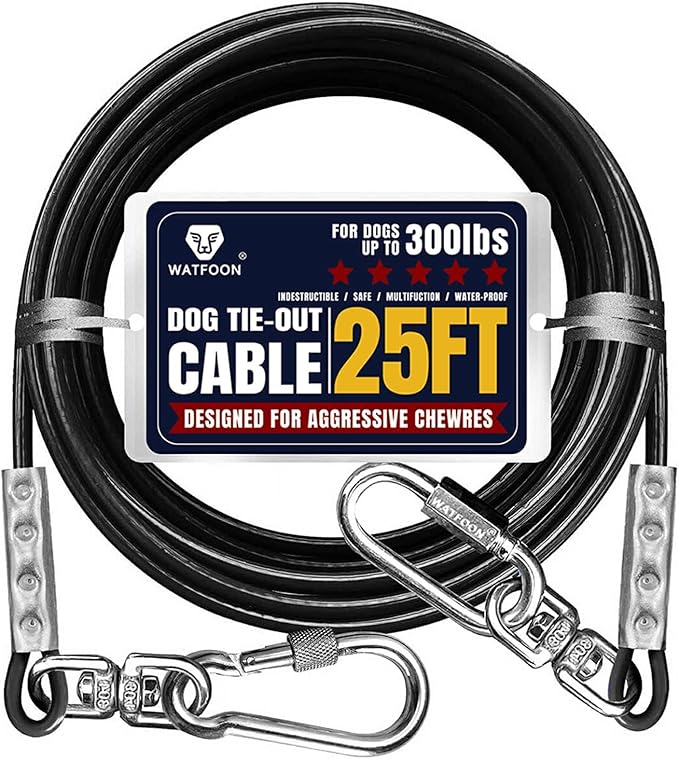 Tie Out Cable for Dogs Up to 300lbs,25ft Extra Strong 1000lbs Break Strength Tie-Out Tether Trolley Training Lead,Dog Run Cable for Yard Garden Park Camping Outside (300lbs 25ft, Black)