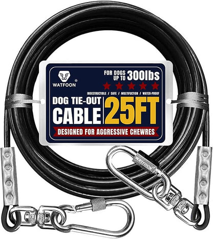 Tie Out Cable for Dogs Up to 300lbs,25ft Extra Strong 1000lbs Break Strength Tie-Out Tether Trolley Training Lead,Dog Run Cable for Yard Garden Park Camping Outside (300lbs 25ft, Black)