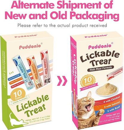 Puddonio High-Meat Lickable Cat Treats, Grain & Gum Free, No Additives, All-Natural High Protein Puree, 0.5oz Tubes (Pack of 10)
