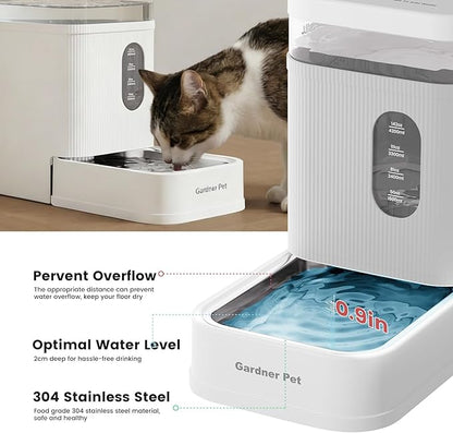 Gardner Pet 1.7 Gallon Automatic Dog Water Bowl Dispenser 6.5L Gravity Water Feeder with Stainless Steel Bowl & Maifan Stone Filter, BPA-Free for for Cats and Dogs (White, 1.7 Gallon)