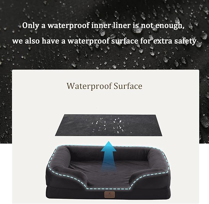 Bedfolks Orthopedic Dog Bed, Waterproof Dog Sofa Bed for Medium Dogs, Egg Foam Pet Couch Bed with Removable Washable Cover and Nonslip Bottom, Black