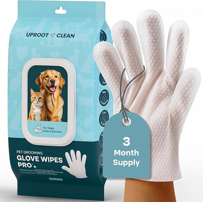 Uproot QuickClean Gloves Pro: Extra-Thick Pet Glove Wipes for Dogs & Cats - Easy Wipe Paws, Eyes, Ears, Butt, & Body - Lick-Safe for Cats & Dogs - Cleaning, Deodorizing & Grooming (20 Pack)