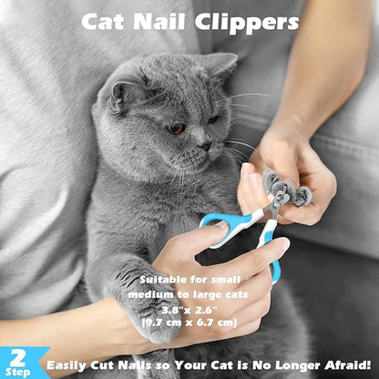 Comotech 3PCS Cat Grooming Supplies,Cat Brush & Nail Clipper/Trimmer & Flea Comb for Shedding Indoor Cats Dogs and Small Animals - Meet All Your Pet's Daily Grooming Needs - All in One Set (Blue)
