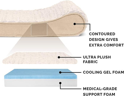 Furhaven Cooling Gel Dog Bed for Medium/Small Dogs w/ Removable Washable Cover, For Dogs Up to 23 lbs - Ultra Plush Faux Fur & Suede Luxe Lounger Contour Mattress - Cream, Medium