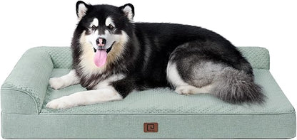 EHEYCIGA XXL Dog Bed Memory Foam, Orthopedic Giant Dog Bed Jumbo with Washable Removable Cover, Waterproof Pet Sofa Couch with Nonskid Bottom, 48x35x7.5, Greyish Green