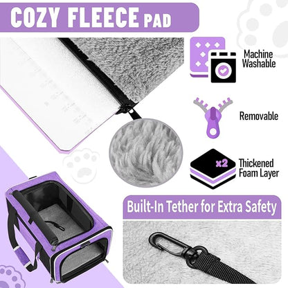 GAPZER Pet Carrier for Large Cat 20 lbs+ / Soft Sided Small Dog 12 Pounds Travel Crate Top Load/Collapsible Kitty Carry Bag Big Kitten Mesh/Sturdy Animal Transport cage Kennel Long Trips Purple