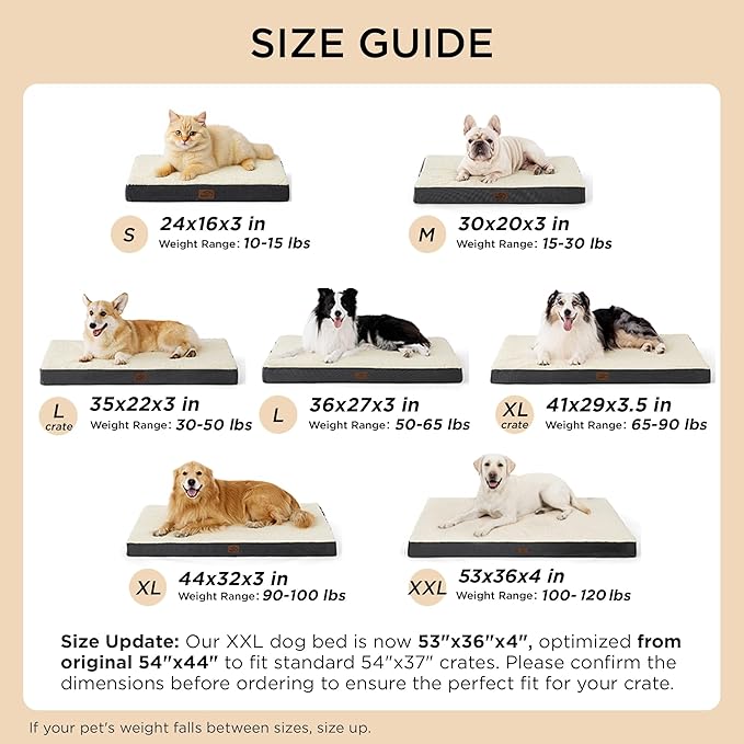 Bedsure XL Dog Bed for Crate - Large Comfy Flat Pet Beds with Removable Washable Cover, Orthopedic Egg Crate Foam Crate Mat, Suitable for Pet Up to 90 lbs