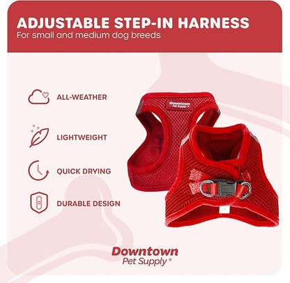 Downtown Pet Supply Step-in Dog Harness – No Pull, Adjustable Padded Mesh with Reflective Trim, Secure Buckle Strap – Comfortable & Breathable Small Dog Harness, Medium, Red