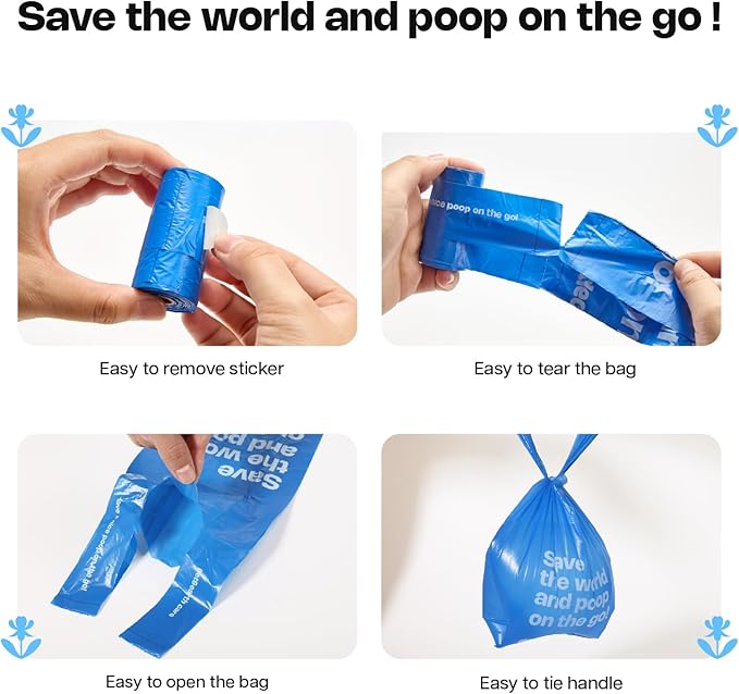 Dog Poop Bags with Handles 60 Rolls 720 Counts Big Sizes Leak Proof and Extra Thick Waste Bags Refill Rolls for Walking Small Medium Large Dogs Cats Litter With 2 Dispensers Iris Scented