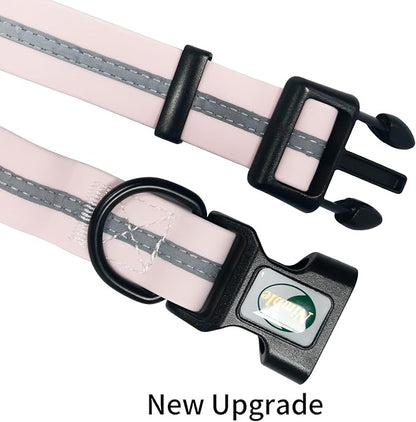 NIMBLE Dog Collar Waterproof Pet Collars Adjustable, Reflective, Durable Flex Poly Coated Nylon Basic Dog Collars 9 Colors in Size S/M/L (Light Pink, Large (15.35”-24.8”inches))