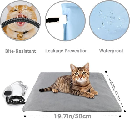 TinyWiz Pet Heating Pad for Dogs and Cats with Temperature Adjustment and Timer, Indoor Outdoor Heated Bed with Overheating Protection for Cat Dog House