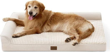 COZY KISS Orthopedic Dog Bed for Extra Large, XXL Dogs Bed, L Shaped Foam Anti-Slip Bottom Giant Pet Cat Sofa with Washable Cover, Suitable for Pet Up to 150 lbs, 48x35x8 inch, Beige ﻿