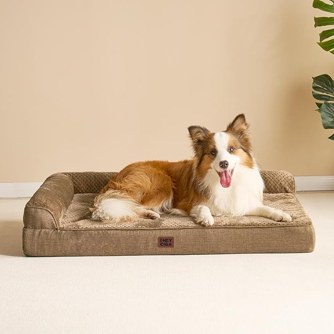 EHEYCIGA Memory Foam Dog Bed Large Size Dogs, Orthopedic Dog Bed Large with Washable Removable Cover, Waterproof Pet Sofa Couch with Nonskid Bottom, 36x27x6, Camel