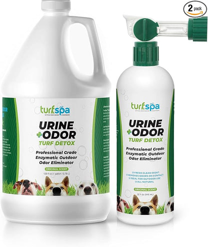 TurfSpa Urine & Odor Turf Detox: 32 oz Sprayer & Gallon Refill Professional Enzyme Cleaner & Odor Eliminator for Artificial Grass, Turf, Concrete, Patios & Kennels, Enzymatic Cleaner for Dogs & Cats