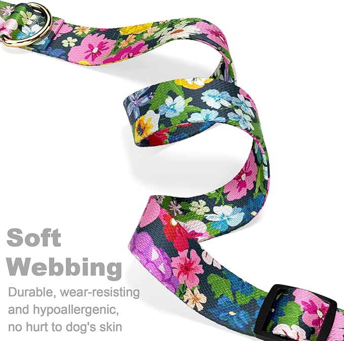 Rnivvi Dog Collar for Small Dogs, Cute Floral Heavy Duty Adjustable Puppy Collar with Quick Release Buckle for Boy Girl & Female, Pet Accessories for Walking Running, S Length 3/4" Width, Elegant