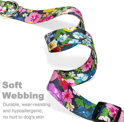 Rnivvi Dog Collar for Large Dogs, Cute Floral Heavy Duty Adjustable Puppy Collar with Quick Release Buckle for Boy Girl & Female, Pet Accessories for Walking Running, L Length 1" Width, Elegant