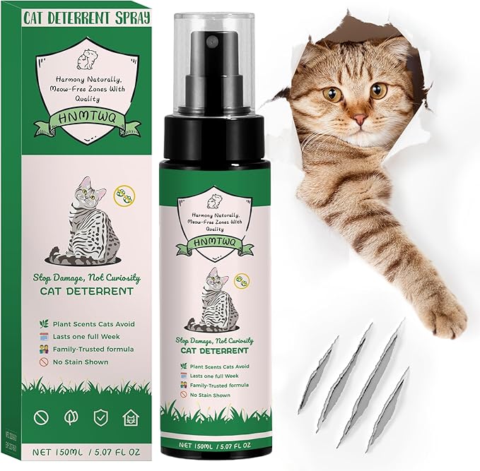 HNMTWQ Cat Deterrent Spray, Natural Safe Cat Repellent Indoor and Outdoor, Protect Your Sofa, Carpet, Protect Your Sofa, Carpet, and Curtains from Your Beloved Cat's Accidents.(150ml/5.28oz)