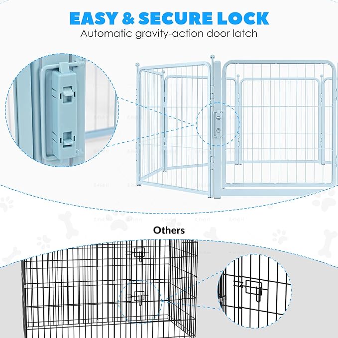 FreePet Dog Playpen for Indoor, Yard, RV Camping, 24 inch 8 Panels for Small and Puppy Dogs, Black│Patented (Blue, 24 inch, 8 Panels)
