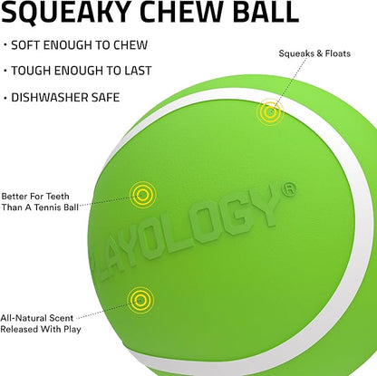 Playology Dog Toys | Squeaky Chew Ball - Bouncy Durable Floating Fetch Ball for Dogs | Jumbo Mom's Turkey Scented Toy - Easy to Clean and Made from Non Toxic Materials