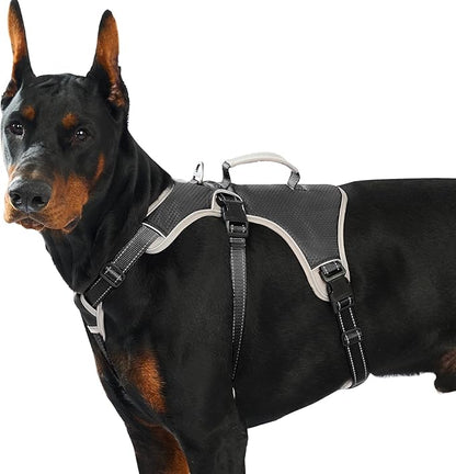 Huntboo Escape Proof Dog Harness, Escape Artist Harness, Reflective Dog Harness with Handle, Durable,Adjustable Vest for Small Medium Large Dogs Walking, Training, and Running Gear(Black, XL)