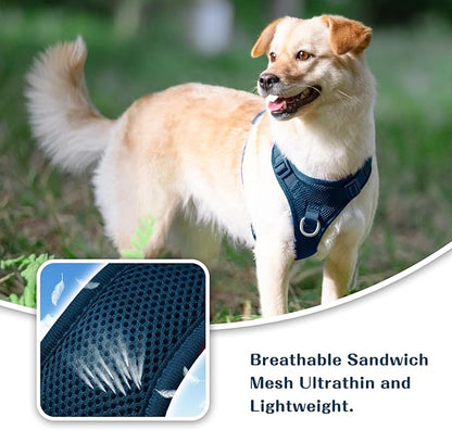 No Pull Dog Harness for Small Medium Large Dogs - Adjustable 2 Layer Mesh Dog Vest with Dual Clip, Escape Proof, Quick Release, Lightweight Breathable Mesh for Walking Hiking (Prussian Blue,XL)