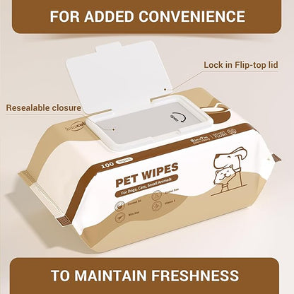 100 Coconut Oil Dog Wipes for Paws and Butt Large Thick Puppy Wipes for Dogs Face and Body Dog Wipes Cleaning Deodorizing Cat Wipes Cleaning Fur and Butt Big Doggie Wipes Doggy Wipes Bum Dog Ear Wipes