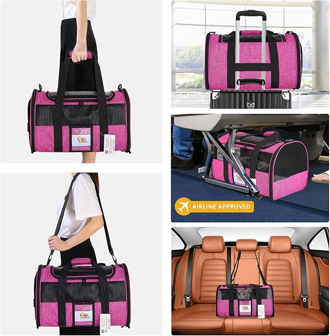 SECLATO Airline Approved Cat Carrier, Soft-Sided Pet Travel Carrier for Cats and Small Dogs up to 15lbs, TSA Approved Under Seat Carrier with Collapsible Bowl, 17x12x11 Inch, Red