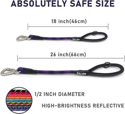 ZALER Short Dog Leash, 26 Inches Rope Traffic Leashes for Dogs, Reflective Dog Lead with O-Ring, Heavy Duty Pet Leash for Large and Medium Dogs (26'' Black Purple)