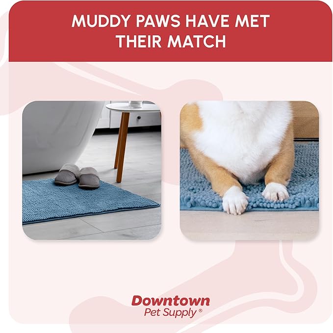 My Doggy Place Dog Mud Mat, 31" x 20" Faded Denim – Thick Microfiber Entry Rug for Snow, Mud & Salt – Absorbent, Quick-Dry, Washer-Safe & Non-Slip, Medium