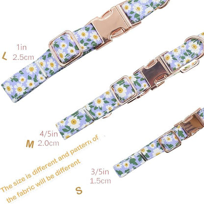Metal Buckle Dog Collar, Durable Adjustable Dog Collar Soft for Small Medium Large Dogs (002-Purple Flower, S(10-14in)