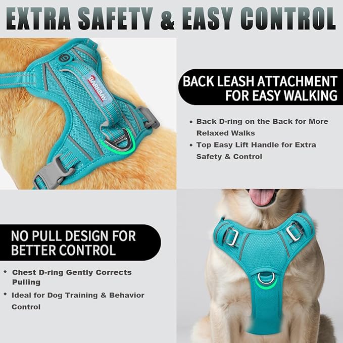 BARKBAY No Pull Dog Harness Large Reflective Dog Harness with Front Clip and Easy Control Handle for Walking Training Running with ID tag Pocket(Ocean Blue,XL)
