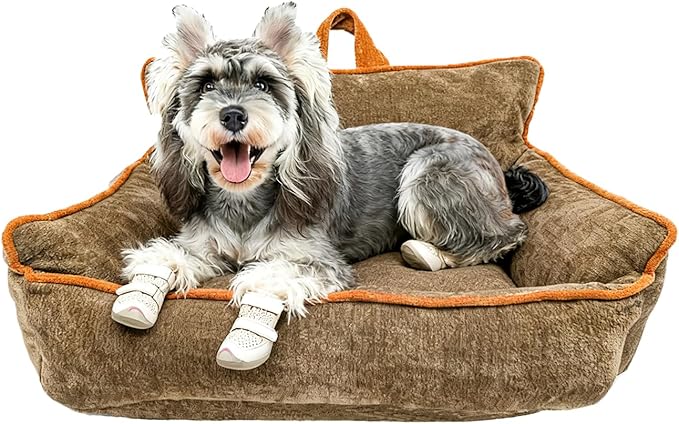 RAFASAFA Small Dog Bed, Washable Pet Bed with Removable Cover, with Sides, Carry Handle & Side Pockets .Plush Chenille Orthopedic Pet Bed Couch for Small Breed Dogs & Cats .Calming