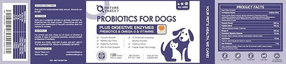 NATURE TARGET Probiotics for Dogs, 6 Billion Dog Probiotics with Prebiotics & Enzymes for Digestive & Gut Health, Pumpkin, Omega-3 & Multivitamins for Itchy Skin, Allergies, 120 Dogs Probiotics Chews