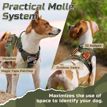 rabbitgoo Tactical Dog Harness Medium Sized Dog, No Pull Military Service Vest with Handle & Molle, Easy Control for Training Walking, Adjustable Reflective Straps, Green camo, M